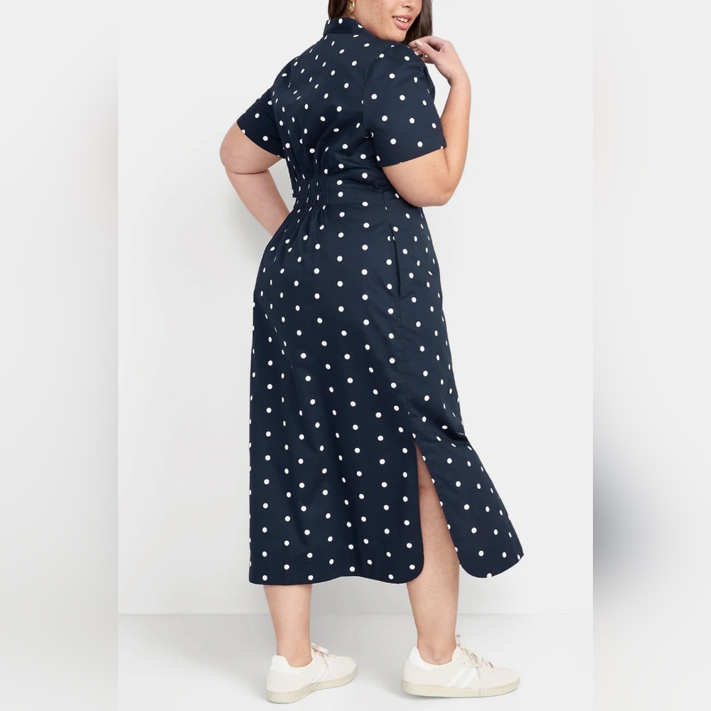 NWOT Old Navy Navy Blue Polka Dot Midi Dress 2X - Picture 4 of 8